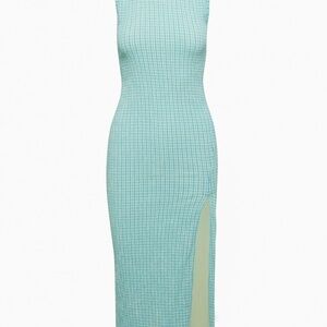 NWT Wilfred Textured Verona Maxi Dress Sleeveless Side Slit Blue White Size M